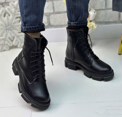 Женские ботинки черные на протекторной подошве натуральная кожа TERA 1-1, 36, зима, набивная шерсть