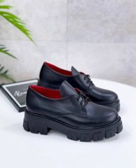 Женские туфли на платформе на шнурках черные натуральная кожа KIKA 1-1, 41, деми, натуральная кожа