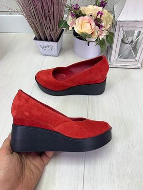 Женские туфли красные на танкетке натуральная замша EMIO 2, 41, деми, натуральная кожа