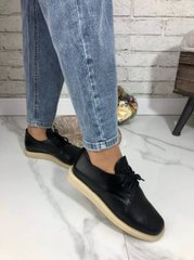 Жіночі туфлі з перфорацією на шнурках чорні натуральна шкіра TIRA 1-2, 41, деми, натуральна шкіра
