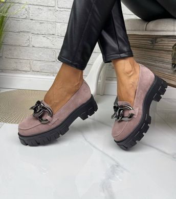 Жіночі туфлі - лофери на платформі з ланцюгом натуральна замша RETRO 2-3, 41, деми, натуральна шкіра