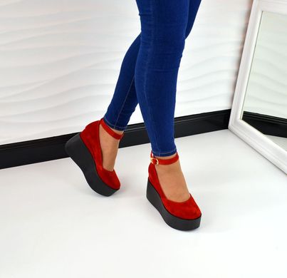 Женские туфли красные на танкетке натуральная замша RINA 7, 41, деми, натуральная кожа