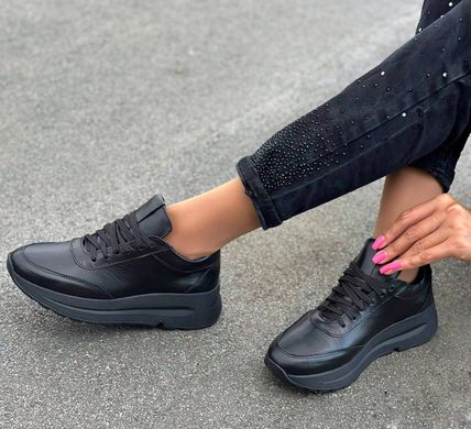 Жіночі кросівки чорні на платформі натуральна шкіра FALCO 1-2, 41, деми, натуральна шкіра