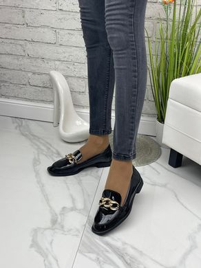Жіночі туфлі - лофери з ланцюгом на низькому ходу чорні натуральний лак MAXME 1-3, 36, деми, натуральна шкіра