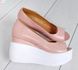 Жіночі туфлі пудра з відкритим носком на танкетці натуральна шкіра SOLO 2-1, 36, літо, натуральна шкіра