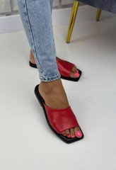 Жіночі шльопанці з квадратним носком червоні натуральна шкіра OLI 1-6, 41, літо, натуральна шкіра