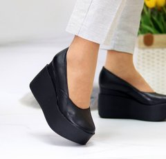 Женские туфли на высокой танкетке черные натуральная кожа TIK 1-1, 41, деми, натуральная кожа