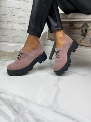 Женские туфли на платформе на шнурках пудра натуральная замша SONA 1-5, 41, деми, натуральная кожа