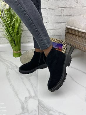 Женские ботинки челси черные на низком ходу натуральная замша BERTA 1-2, 36, зима, набивная шерсть