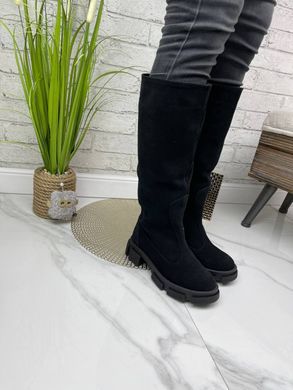 Жіночі чоботи на низькому ходу чорні з натуральної замши MARINA 1-2, 41, деми, байка