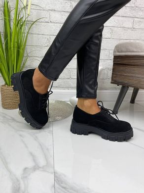 Жіночі туфлі на платформі на шнурках чорні натуральна замша SONA 1-4, 41, деми, натуральна шкіра