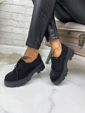 Жіночі туфлі на платформі на шнурках чорні натуральна замша SONA 1-4, 36, деми, натуральна шкіра