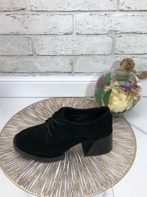 Женские туфли черные на устойчивом каблуке натуральная замша MIVI 1-5, 36, деми, натуральная кожа