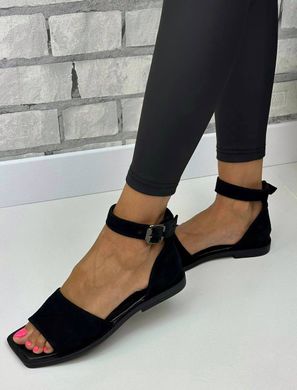 Жіночі босоніжки квадратний носок чорні натуральна замша INIKA 2-2, 41, літо, натуральна шкіра