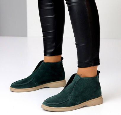 Женские ботинки зеленые на низком ходу натуральная замша KOSA 1-7, 36, зима, набивная шерсть