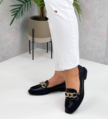 Женские туфли - лоферы с цепью на низком ходу черные натуральная кожа MAXME 1-1, 36, деми, натуральная кожа