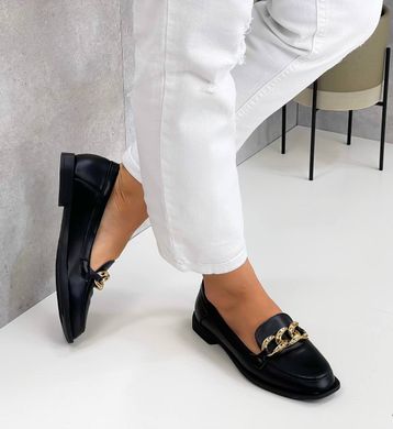 Жіночі туфлі - лофери з ланцюгом на низькому ходу чорні натуральна шкіра MAXME 1-1, 36, деми, натуральна шкіра