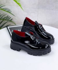 Женские туфли на платформе на шнурках черные натуральный лак KIKA 1-2, 41, деми, натуральная кожа