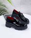 Жіночі туфлі на платформі на шнурках чорні натуральний лак KIKA 1-2, 41, деми, натуральна шкіра