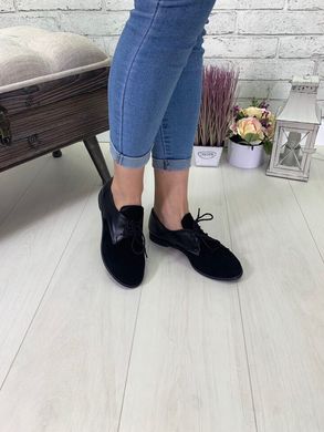 Женские туфли черные на шнурках натуральная замша DANI 2-10, 41, деми, натуральная кожа