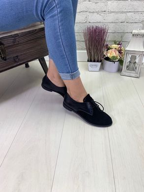 Женские туфли черные на шнурках натуральная замша DANI 2-10, 41, деми, натуральная кожа
