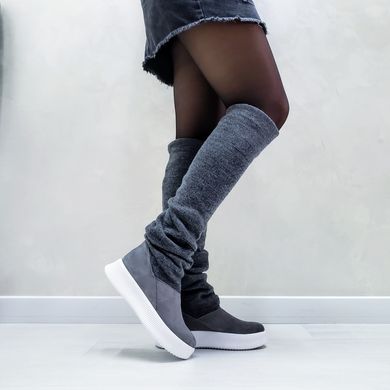 Жіночі чоботи сірі з трикотажним Довяз натуральна замша DOR 1-5, 36, зима, набивна вовна