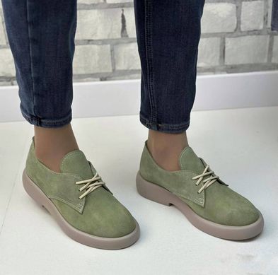 Жіночі туфлі олива невисока платформа на шнурках натуральна замша SERA 1-3, 41, деми, натуральна шкіра