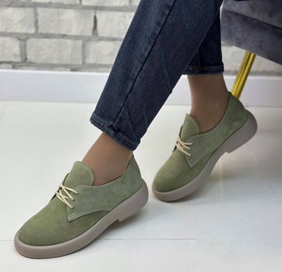 Жіночі туфлі олива невисока платформа на шнурках натуральна замша SERA 1-3, 36, деми, натуральна шкіра