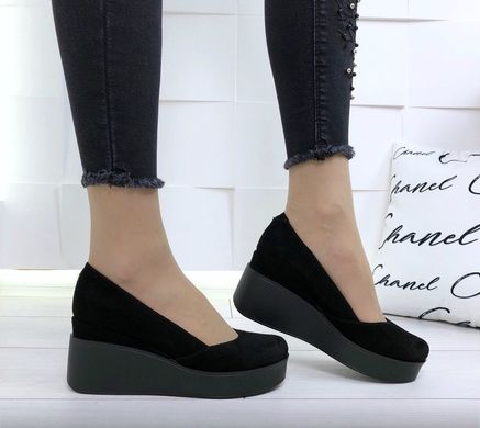 Женские туфли черные на танкетке натуральная замша EMIO 3, 36, деми, натуральная кожа