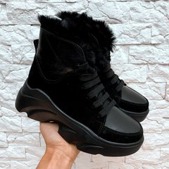 Жіночі кросівки зимові чорні на високій підошві натуральна замша RIKA 1-2, 41, зима, набивна вовна