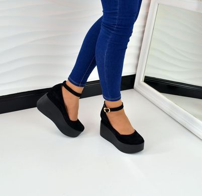 Женские туфли черные на танкетке натуральная замша RINA 8, 36, деми, натуральная кожа