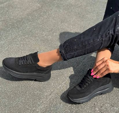 Жіночі кросівки чорні на платформі натуральна замша FALCO 1-3, 41, деми, натуральна шкіра