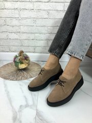 Женские туфли бежевые невысокая платформа, шнурки натуральная замша BIMA 1-5, 40, деми, натуральная кожа