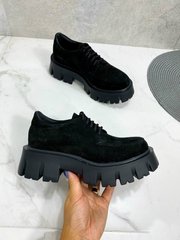 Жіночі туфлі чорні на тракторній підошві і шнурках натуральна замша ТП 1-1, 41, деми, натуральна шкіра