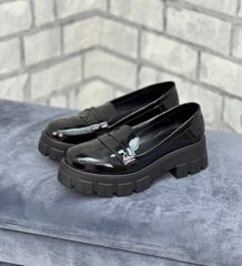 Женские туфли - лоферы черные на тракторной подошве натуральный лак NALI 1-1, 41, деми, натуральная кожа