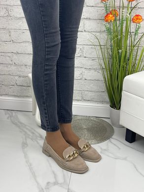 Женские туфли - лоферы с цепью на низком ходу бежевые натуральная замша MAXME 1-5, 41, деми, натуральная кожа