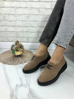 Жіночі туфлі бежеві невисока платформа, шнурки натуральна замша BIMA 1-5, 36, деми, натуральна шкіра