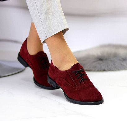 Жіночі туфлі бордо на шнурках натуральна замша DANI 2-2, 41, деми, натуральна шкіра