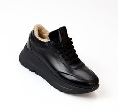 Жіночі кросівки чорні на платформі натуральна шкіра LIO 2-1, 41, зима, набивна вовна