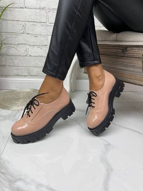 Жіночі туфлі на платформі на шнурках бежеві натуральний лак SONA 1-6, 41, деми, натуральна шкіра