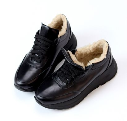 Женские кроссовки черные на платформе натуральная кожа LIO 2-1, 36, зима, набивная шерсть