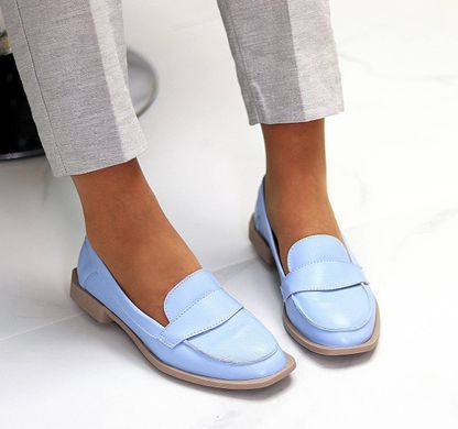 Женские туфли-лоферы на низком ходу голубые натуральная кожа DAISY 3-1, 41, деми, натуральная кожа