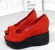 Жіночі туфлі червоні з відкритим носком на танкетці натуральна замша SOLO 1-1, 36, літо, натуральна шкіра
