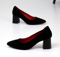 Жіночі туфлі чорні на стійкому каблуці натуральна замша FiNa 2-1, 40, деми, натуральна шкіра