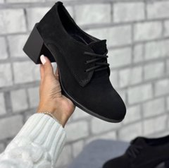 Женские туфли черные на устойчивом каблуке натуральная замша MAVA 1-5, 41, деми, натуральная кожа