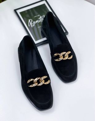 Женские туфли - лоферы с цепью на низком ходу черные натуральная замша MAXME 1-2, 41, деми, натуральная кожа