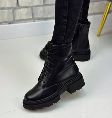 Женские ботинки черные на протекторной подошве натуральная кожа LORA 1-3, 36, зима, набивная шерсть