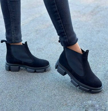 Жіночі черевики чорні на фігурної підошві натуральна замша CORA 2-2, 36, зима, набивна вовна