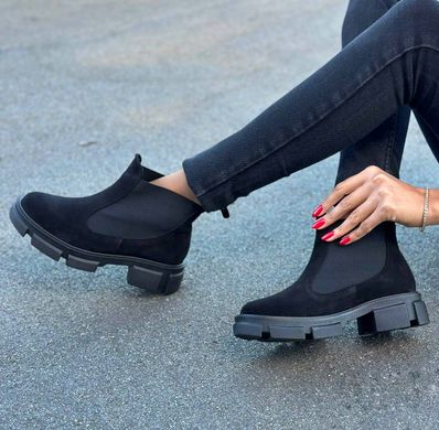 Женские ботинки черные на фигурной подошве натуральная замша CORA 2-2, 41, деми, байка