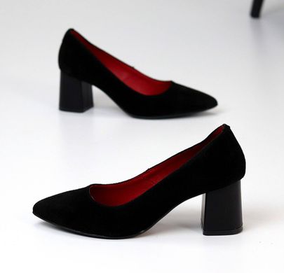 Женские туфли черные на устойчивом каблуке натуральная замша FiNa 2-1, 36, деми, натуральная кожа